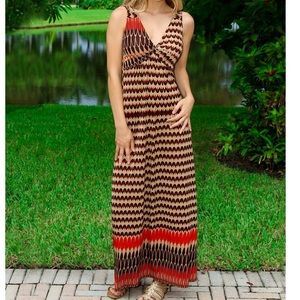 Red & Brown Abstract Maxi Dress - NWOT